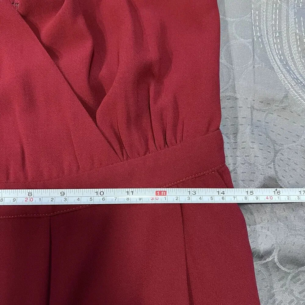 Lulu’s Women's Burgundy Kiska Lace Back‎ Wide Leg Jumpsuit side Pockets Medium - Picture 16 of 16